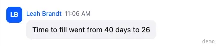 Leah Brandt — time to fill reduced from 40 days to 26