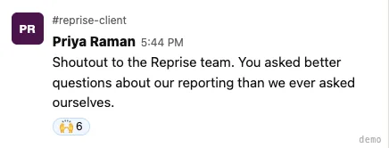 Priya Raman — feedback on the Reprise team