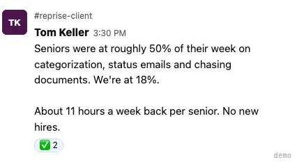 Tom Keller — about 11 hours per week recovered per senior