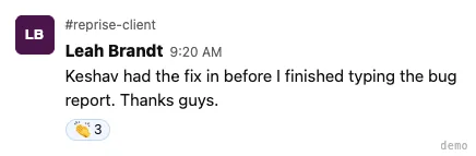 Leah Brandt — responsive support and bug fixes